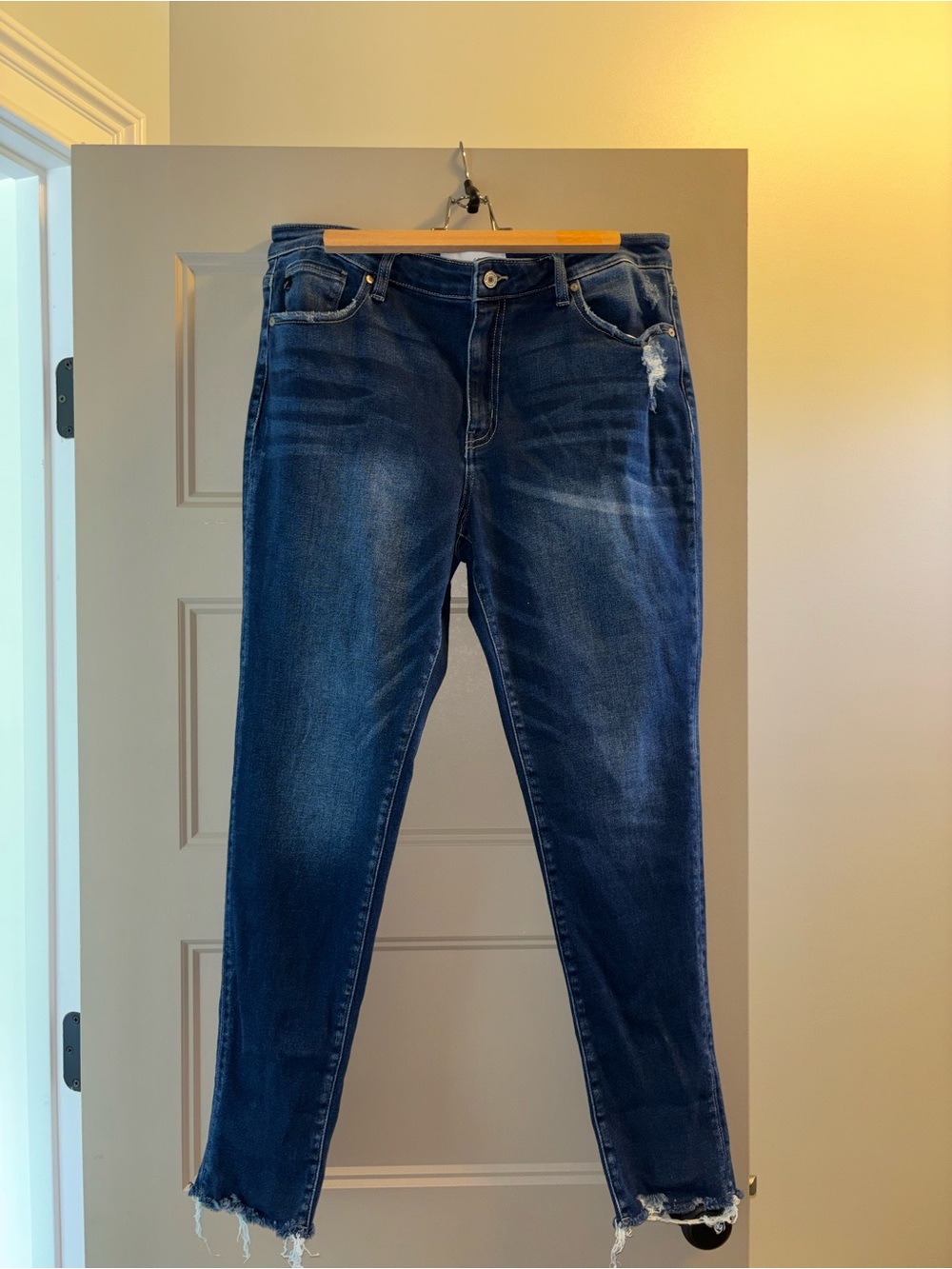 KanCan Dark Blue Skinny Jeans with Frayed Hem